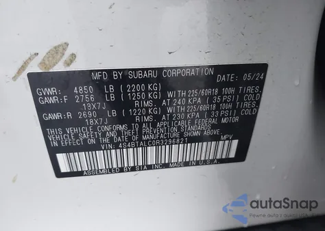 2024 Subaru Outback Onyx Edition from USA, damaged, VIN 4S4BTALC0R3296821